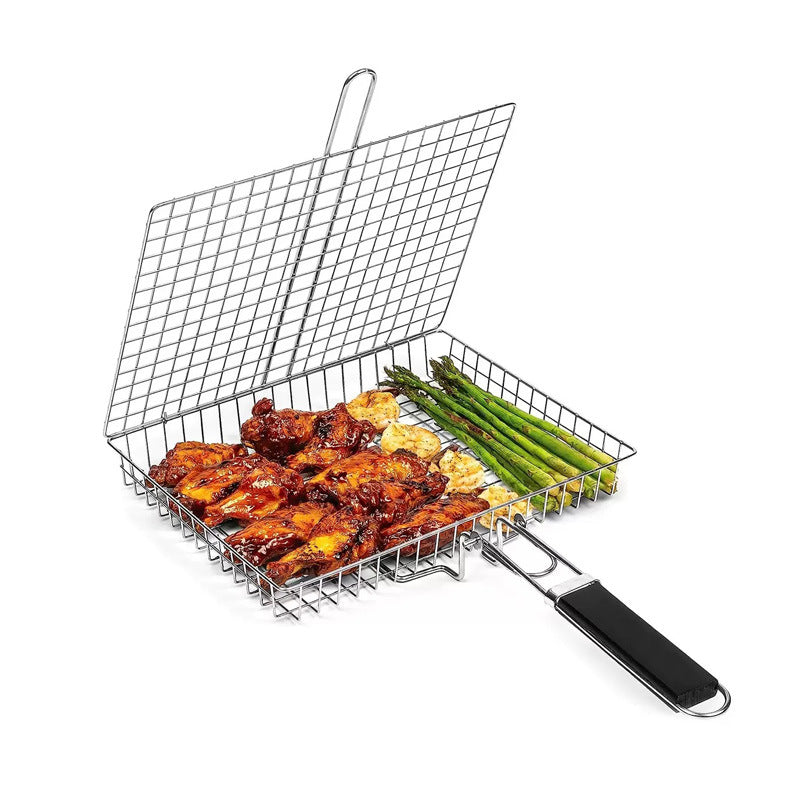 Professional Folding BBQ Grill Basket - Stainless Steel Grilling Clip for Fish & Vegetables
