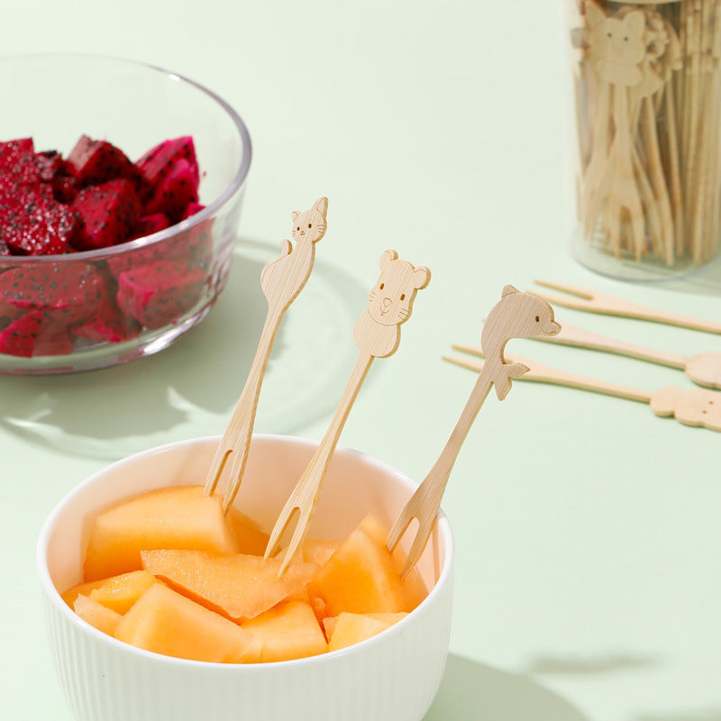 Creative Cartoon Bamboo Fruit Picks Set - High-Aesthetic Dessert Forks