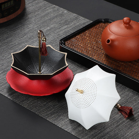 Artisanal Ceramic Umbrella Tea Strainer Set - Creative Zen Infuser