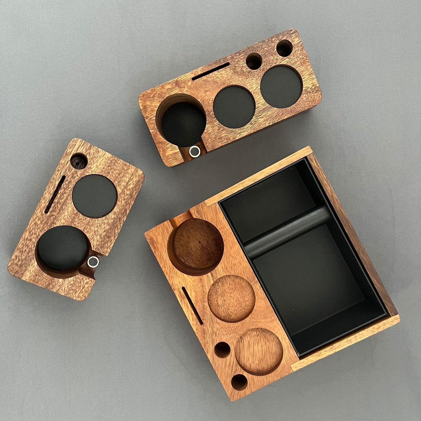 Artisanal Walnut Wood Espresso Tamper Station & Organizer Set - Universal 51-58mm