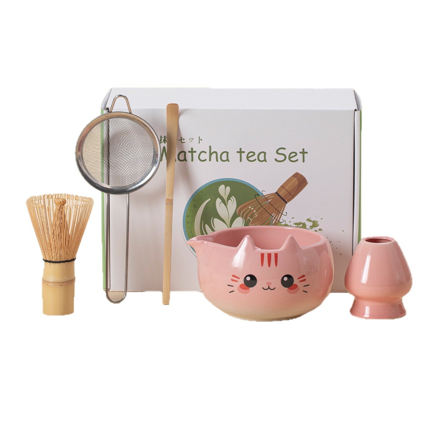 Kawaii Hand-Painted Cat Ceramic Matcha Starter Set - 8-Piece Master Gift Kit
