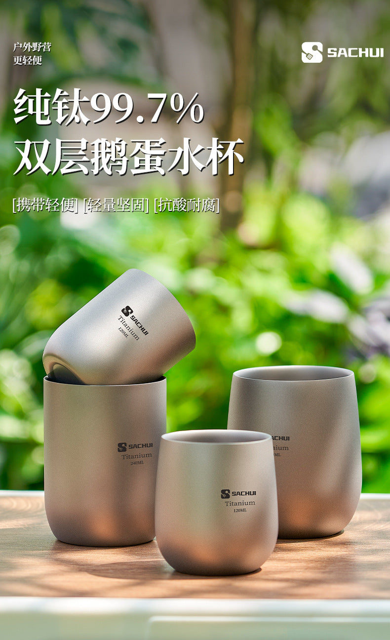 Double-Layer Ultralight Pure Titanium Travel Cup - Insulated Outdoor Tea & Coffee Mug