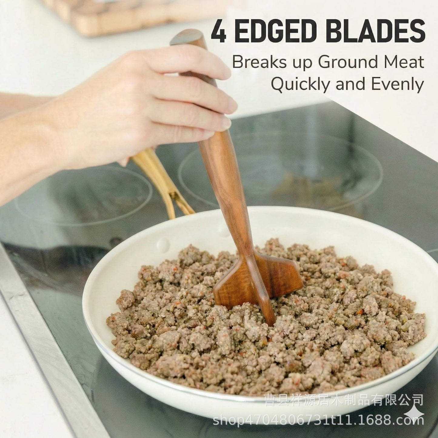 Artisanal Solid Wood Meat & Potato Masher - Professional Hand-Carved Kitchen Tool