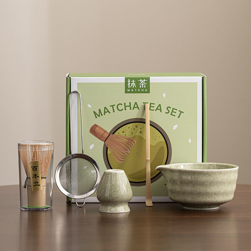 Cute Cat Ceramic Matcha Bowl Starter Set - 7-Piece Kawaii Japanese Tea Kit