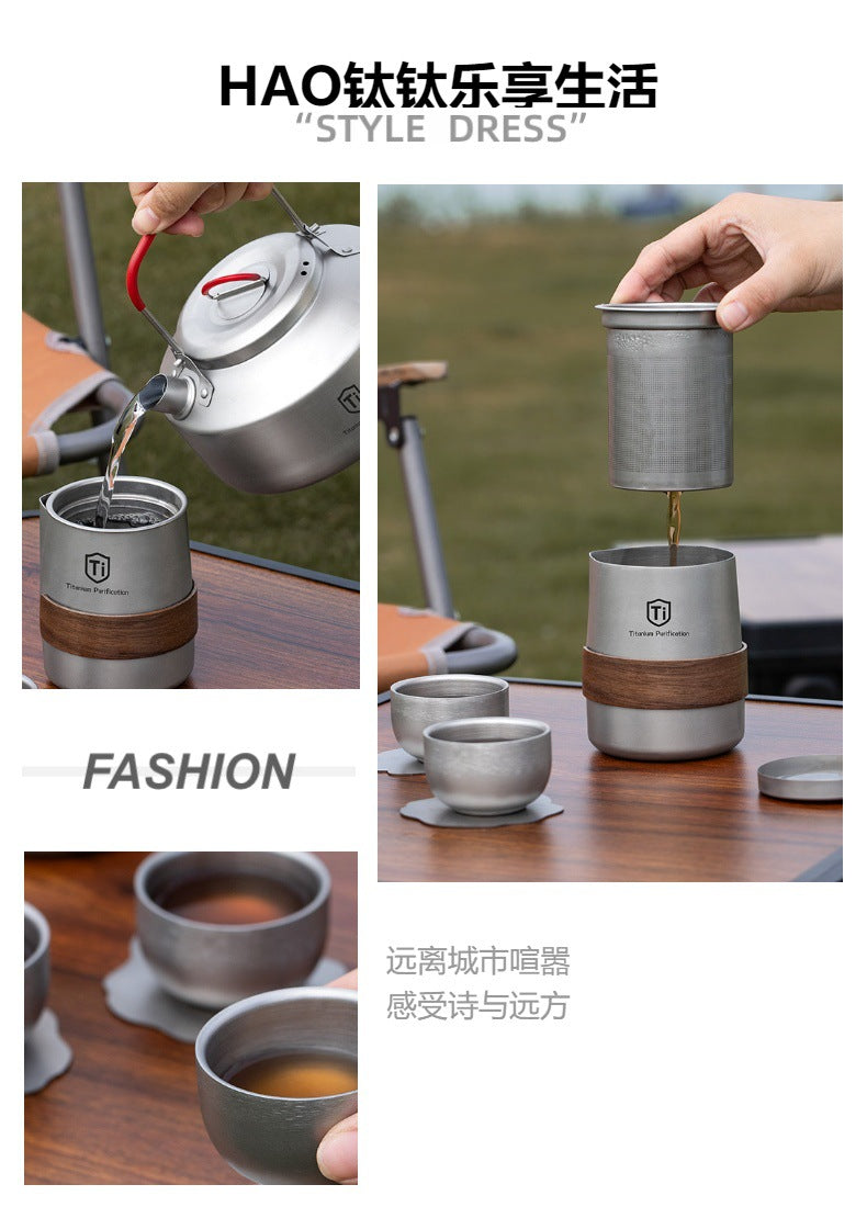 Premium Titanium-Plated Outdoor Travel Tea & Coffee Set - 1.2L / 1.5L Kettle Kit