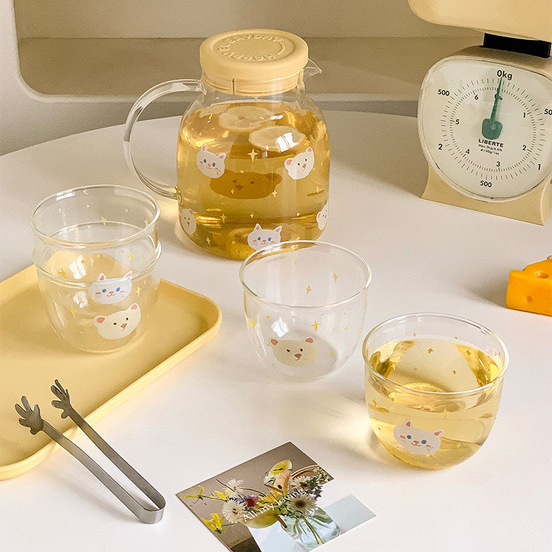 Japanese Pastoral Glass Water Pitcher & 4-Cup Gift Set - 5-Piece Artisanal Kit
