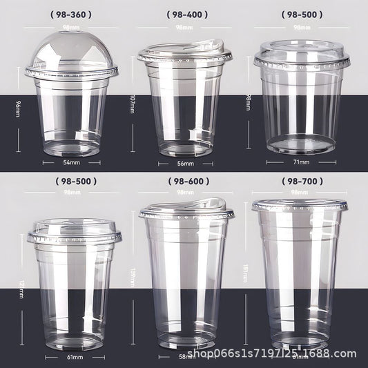 Premium 98mm PET Disposable Cold Drink Cup with Lid - Clear Coffee & Tea Cup