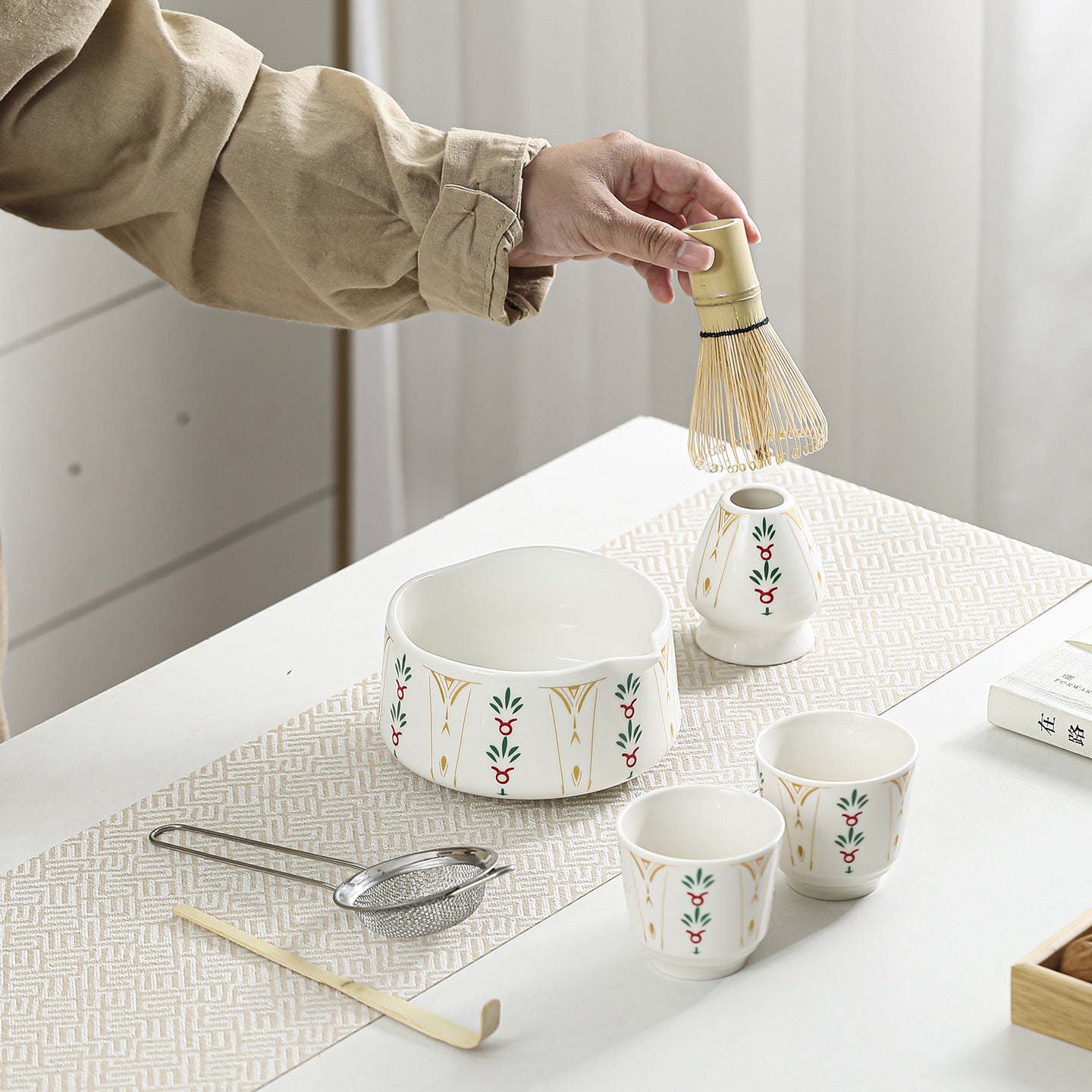 Artisanal Japanese Matcha Starter Kit - Handcrafted Ceramic Bowl & Whisk Holder Set
