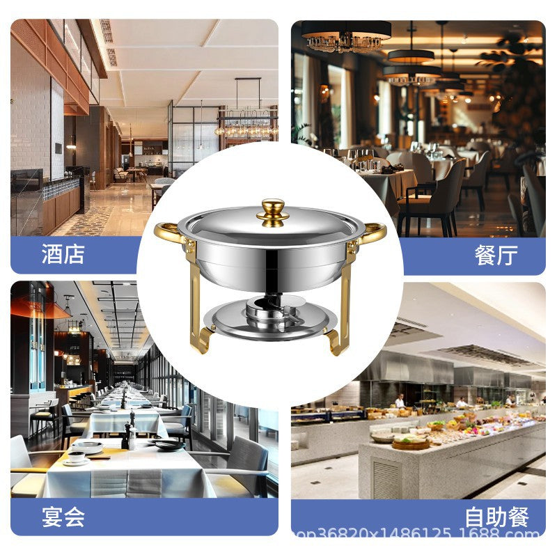 Premium Stainless Steel Gold-Plated Round Chafing Dish - Professional Buffet Food Warmer Set