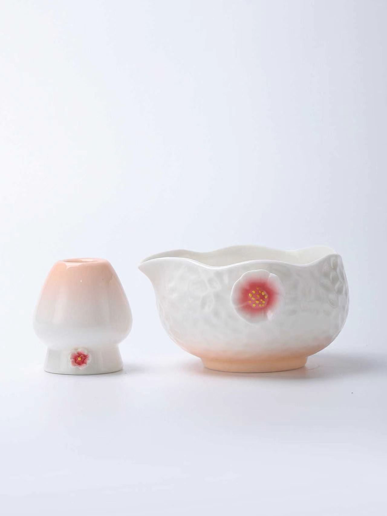 Artisanal Hand-Pinched Floral Ceramic Matcha Starter Set - 8-Piece Luxury Kit