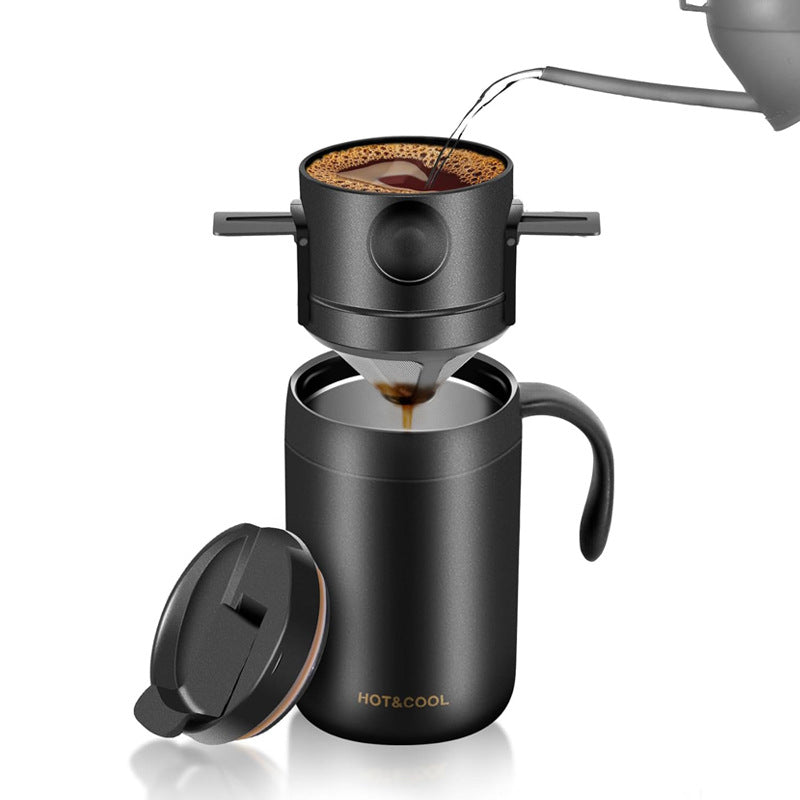 Portable Travel Pour-Over Coffee Mug Set - Insulated Stainless Steel V60 Kit