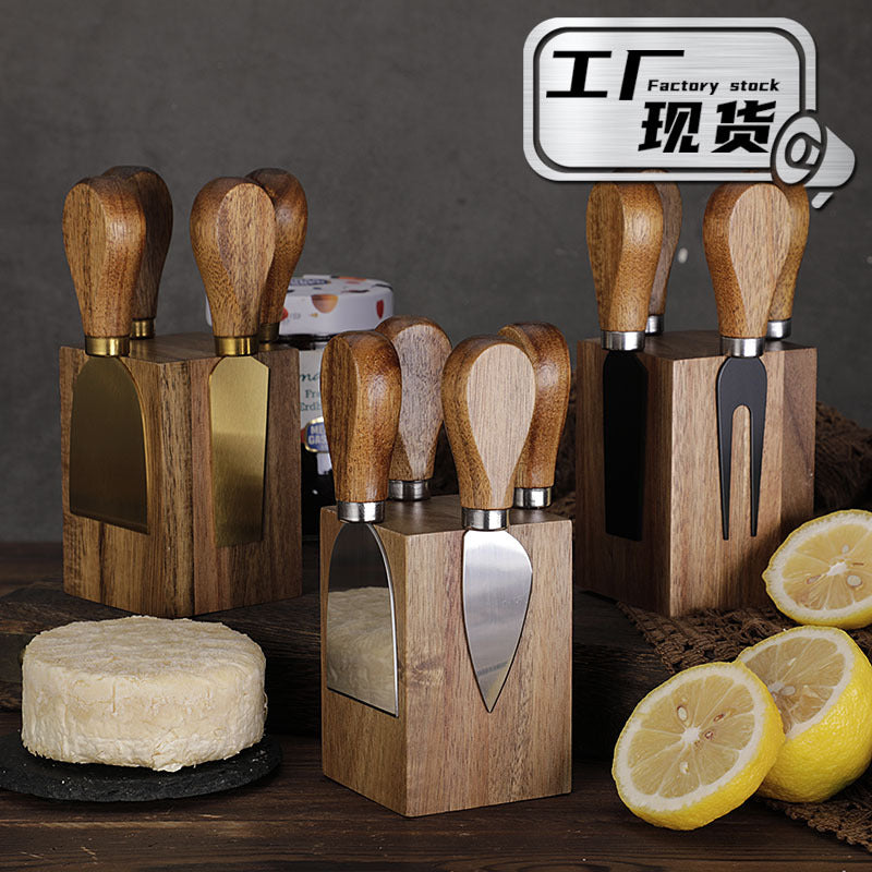 Magnetic Acacia Wood Cheese Knife Set - 5-Piece Stainless Steel