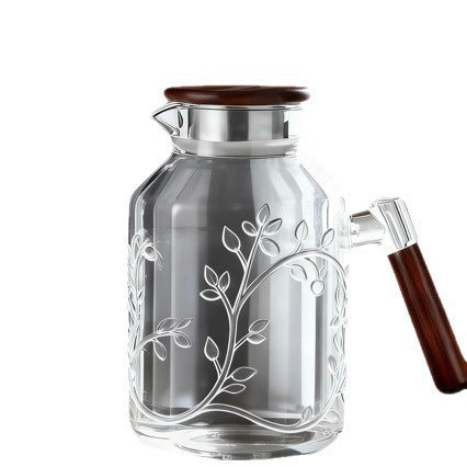 Artisanal Glass Water Pitcher with Walnut Handle - Hammered Texture Series (2000ml)