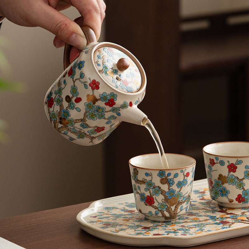 Artisanal Ru Kiln Golden Plum Teapot Set - Handcrafted Chinese Kung Fu Tea Kit
