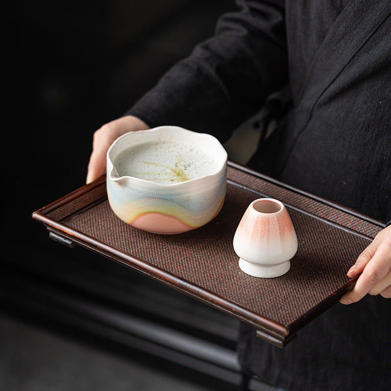 Artisanal Kiln-Transmutation Petal Matcha Bowl Set - Japanese Tea Ceremony Kit