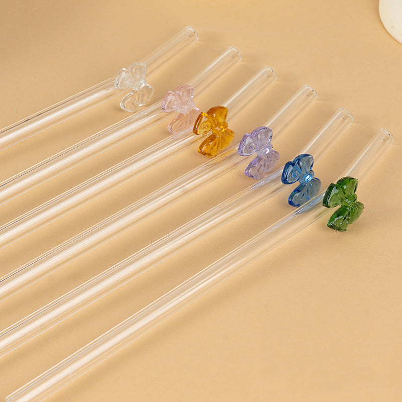 Creative Bow-Knot Glass Straw - Reusable Colorful Curved Sipper