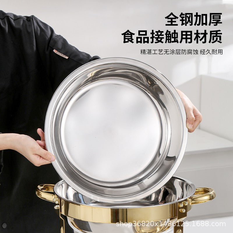 Premium Stainless Steel Gold-Plated Round Chafing Dish - Professional Buffet Food Warmer Set
