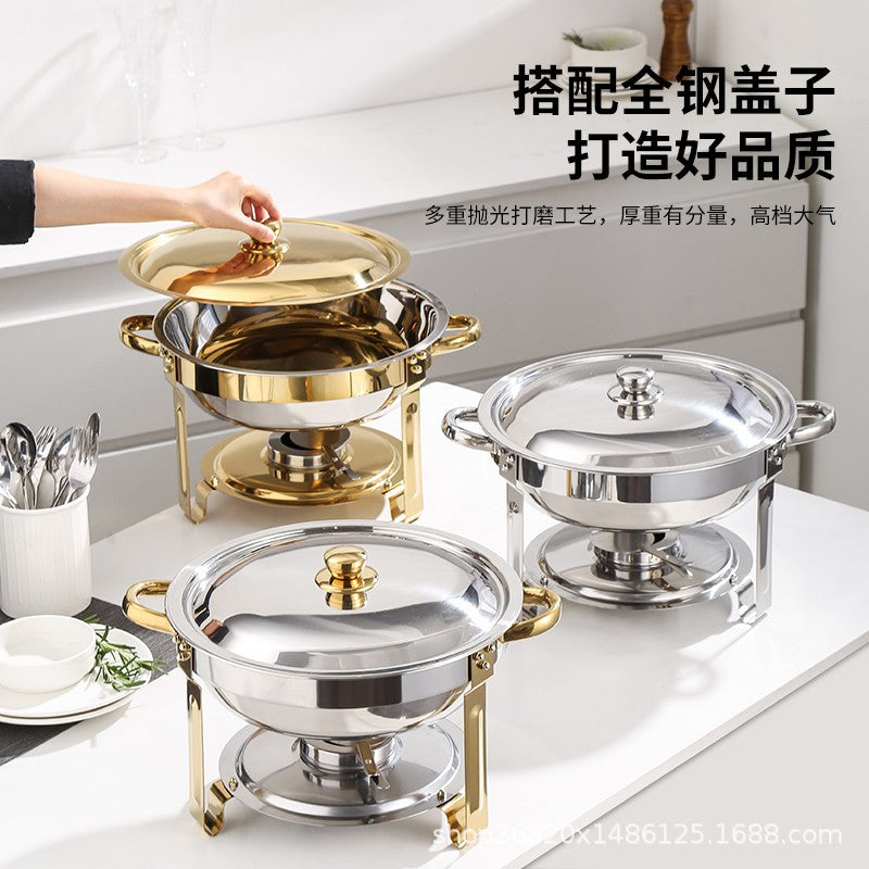 Premium Stainless Steel Gold-Plated Round Chafing Dish - Professional Buffet Food Warmer Set