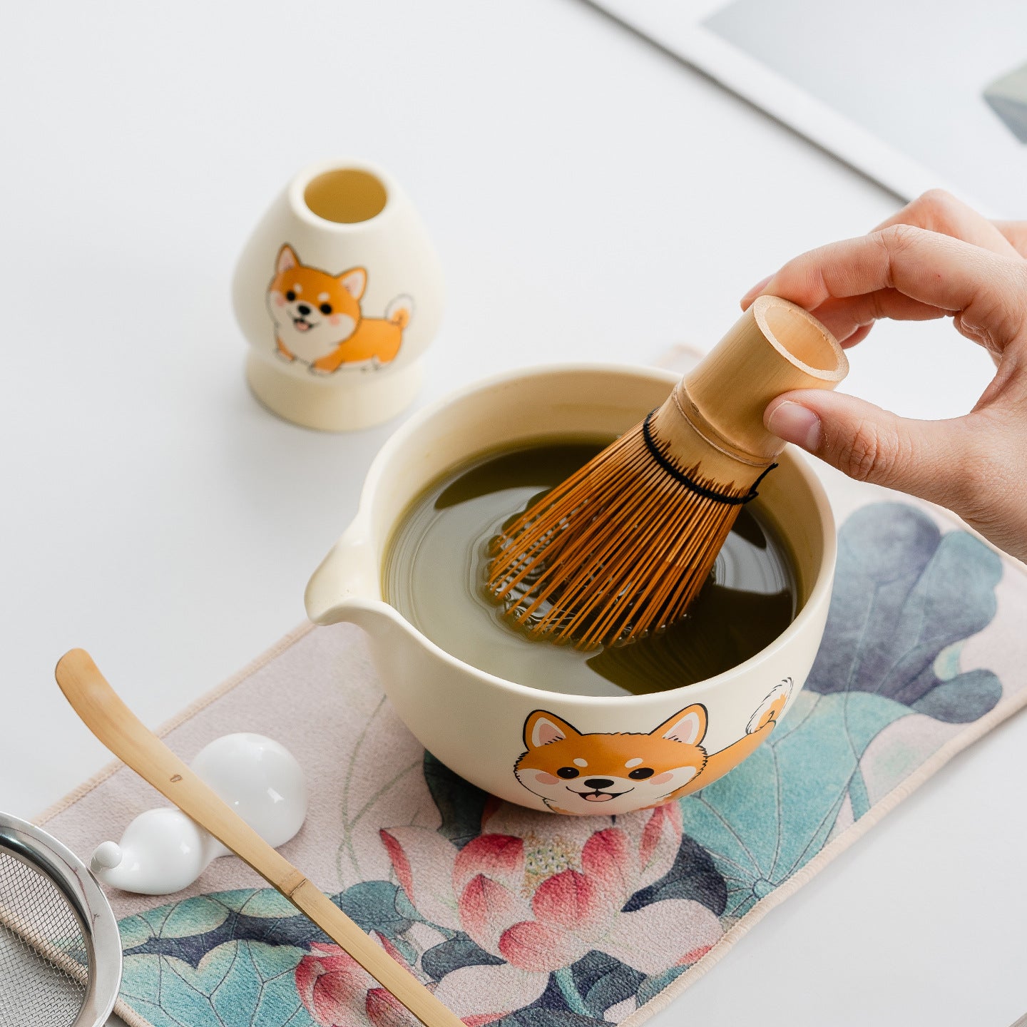 Kawaii Cartoon Shiba Inu & Panda Ceramic Matcha Starter Kit - 8-Piece Master Gift Set