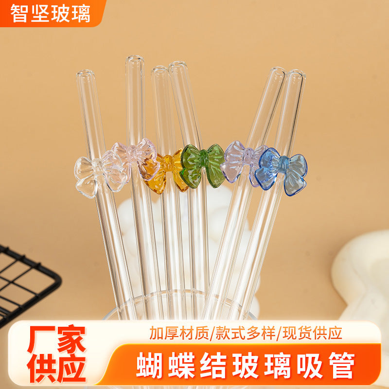 Creative Bow-Knot Glass Straw - Reusable Colorful Curved Sipper