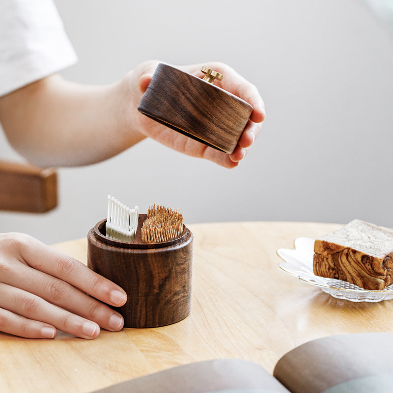 Artisanal Solid Walnut Toothpick & Floss Box - Modern Light-Luxury Organizer