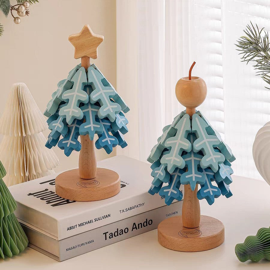 Creative Wooden Christmas Tree Coaster Set - Walnut & Beech