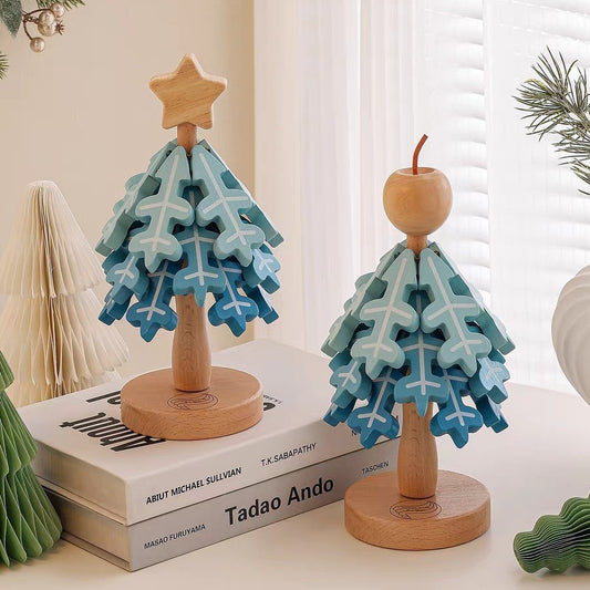 Creative Wooden Christmas Tree Coaster Set - Walnut & Beech