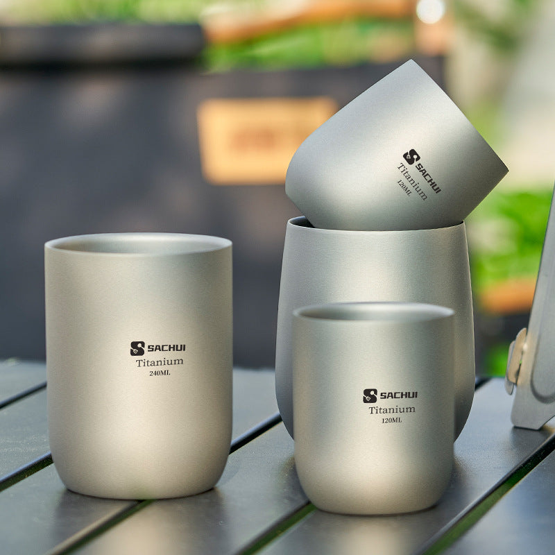 Double-Layer Ultralight Pure Titanium Travel Cup - Insulated Outdoor Tea & Coffee Mug