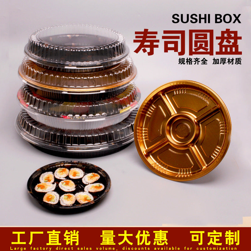 Premium Japanese Printed Sushi Platter Box with Lid - Round Sashimi Tray