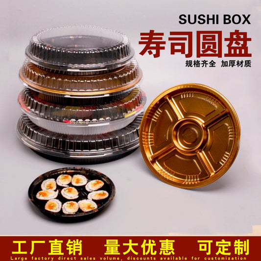 Premium Japanese Printed Sushi Platter Box with Lid - Round Sashimi Tray