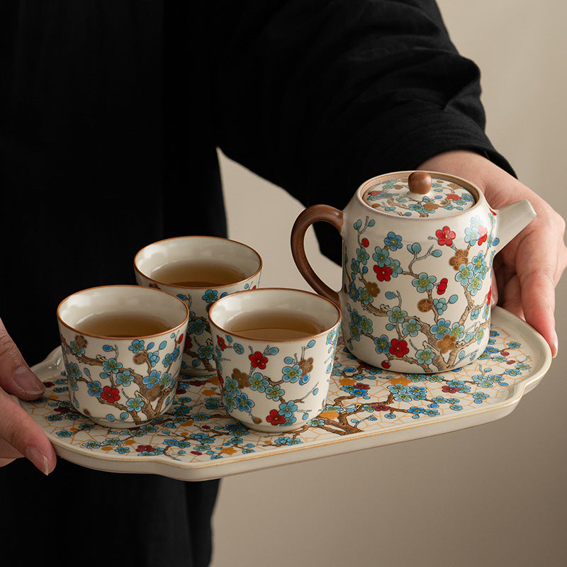 Artisanal Ru Kiln Golden Plum Teapot Set - Handcrafted Chinese Kung Fu Tea Kit