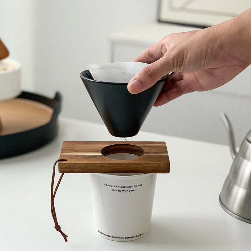 Handcrafted Ceramic V60 Coffee Dripper with Wood Base