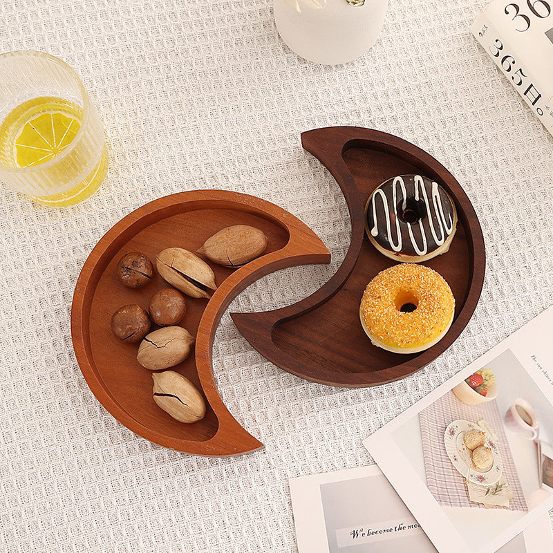 Artisanal Crescent Moon Wooden Serving Tray - Creative Minimalist Platter