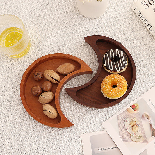 Artisanal Crescent Moon Wooden Serving Tray - Creative Minimalist Platter