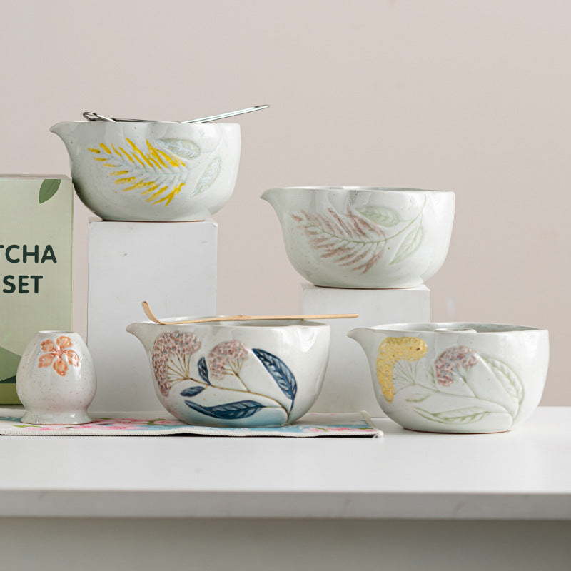 Artisanal Hand-Painted Kiln-Glazed Matcha Starter Set - Floral Collection