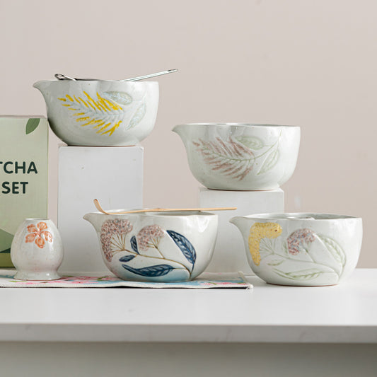 Artisanal Hand-Painted Kiln-Glazed Matcha Starter Set - Floral Collection
