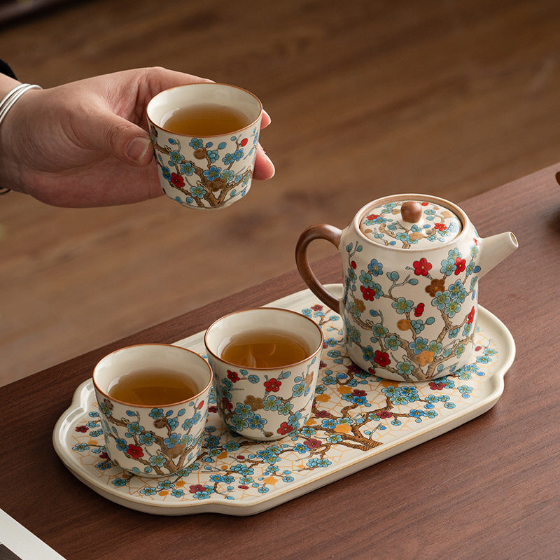 Artisanal Ru Kiln Golden Plum Teapot Set - Handcrafted Chinese Kung Fu Tea Kit