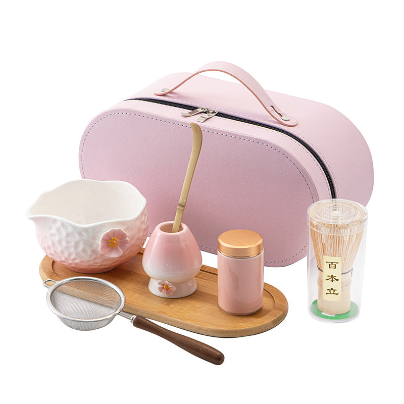 Artisanal Hand-Pinched Floral Ceramic Matcha Starter Set - 8-Piece Luxury Kit