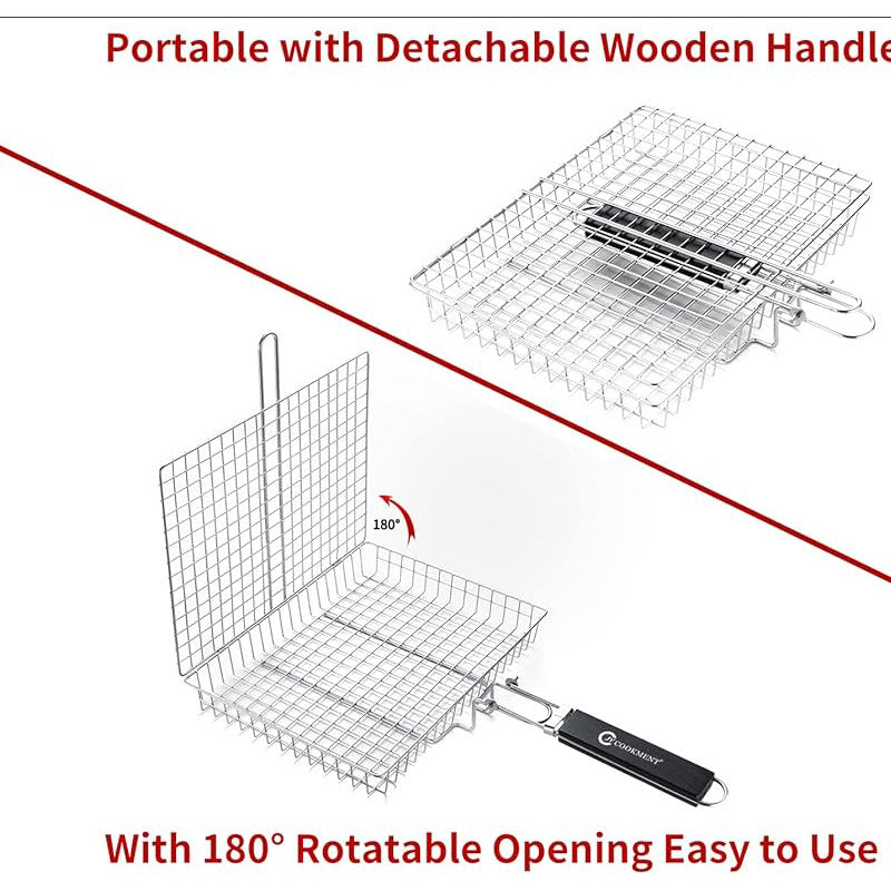 Professional Folding BBQ Grill Basket - Stainless Steel Grilling Clip for Fish & Vegetables