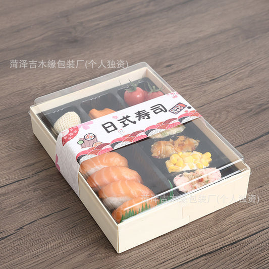 Premium Artisanal Wooden Sushi Bento Box with Clear Lid - Eco-Friendly Packaging