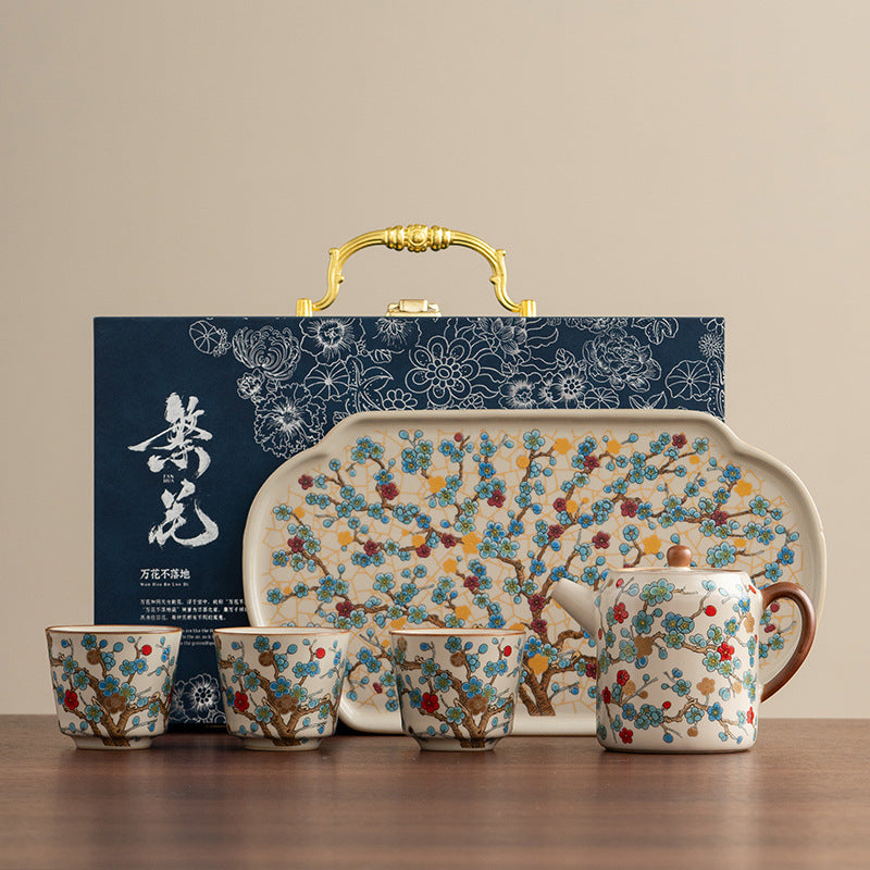 Artisanal Ru Kiln Golden Plum Teapot Set - Handcrafted Chinese Kung Fu Tea Kit