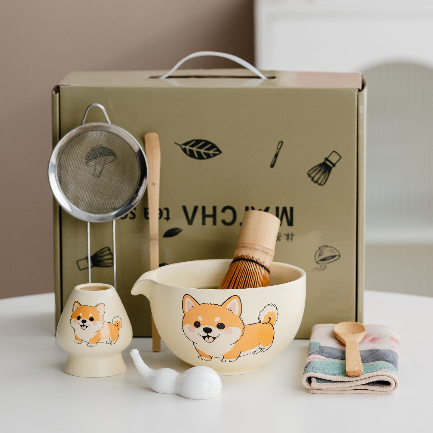 Kawaii Cartoon Shiba Inu & Panda Ceramic Matcha Starter Kit - 8-Piece Master Gift Set