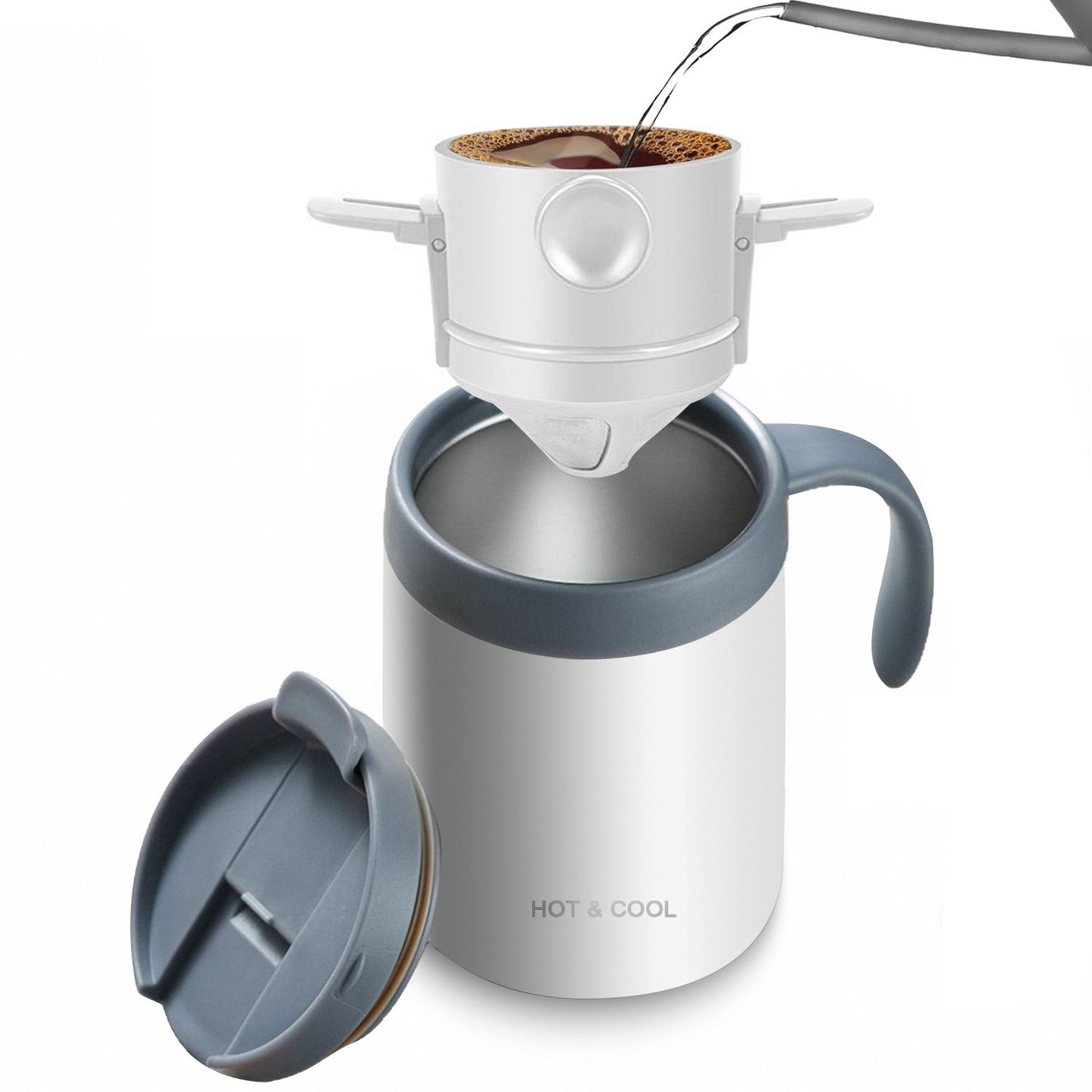 Portable Travel Pour-Over Coffee Mug Set - Insulated Stainless Steel V60 Kit
