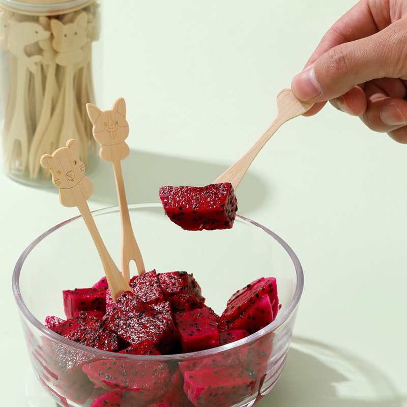 Creative Cartoon Bamboo Fruit Picks Set - High-Aesthetic Dessert Forks