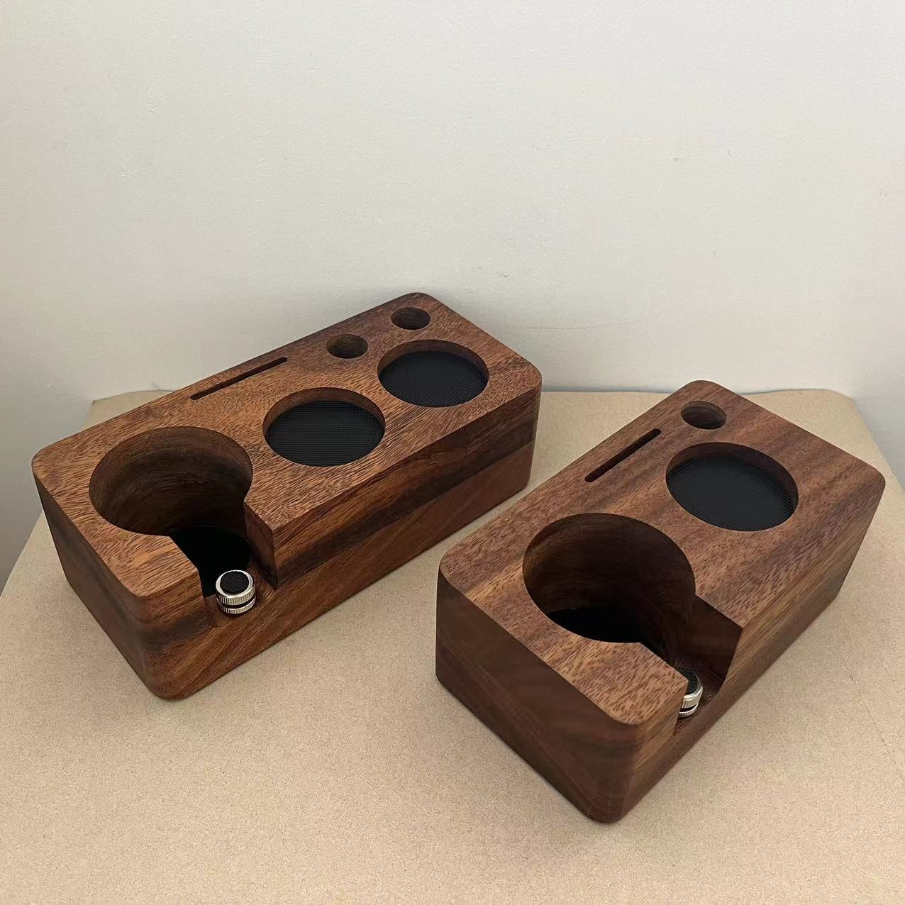 Artisanal Walnut Wood Espresso Tamper Station & Organizer Set - Universal 51-58mm