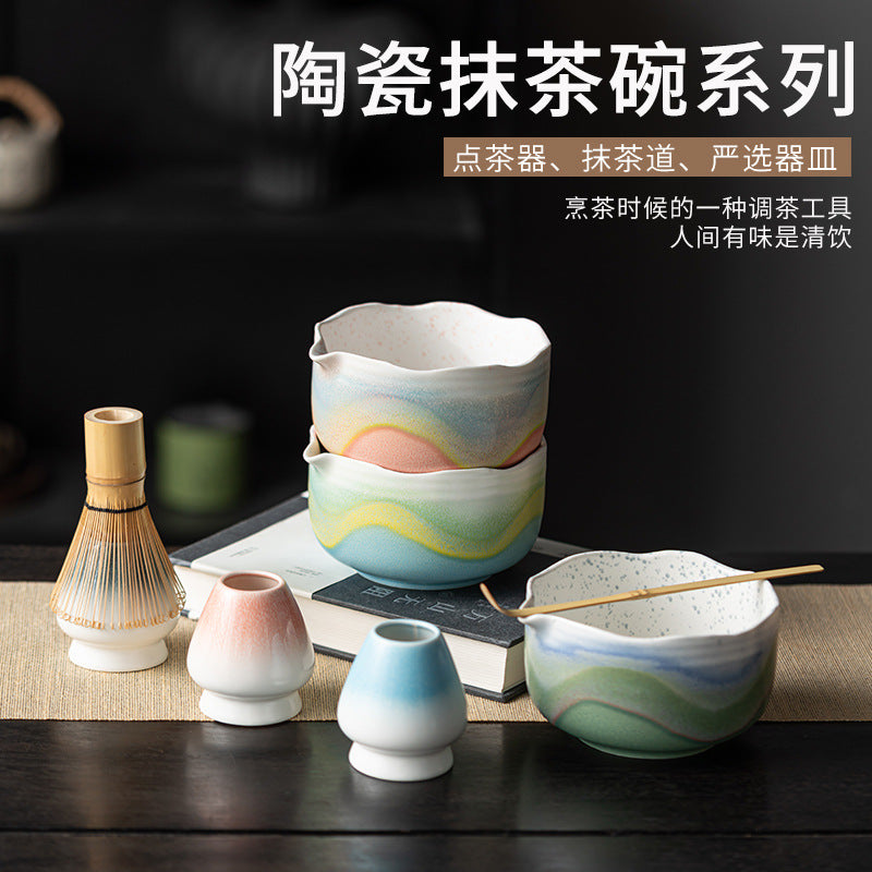 Artisanal Kiln-Transmutation Petal Matcha Bowl Set - Japanese Tea Ceremony Kit