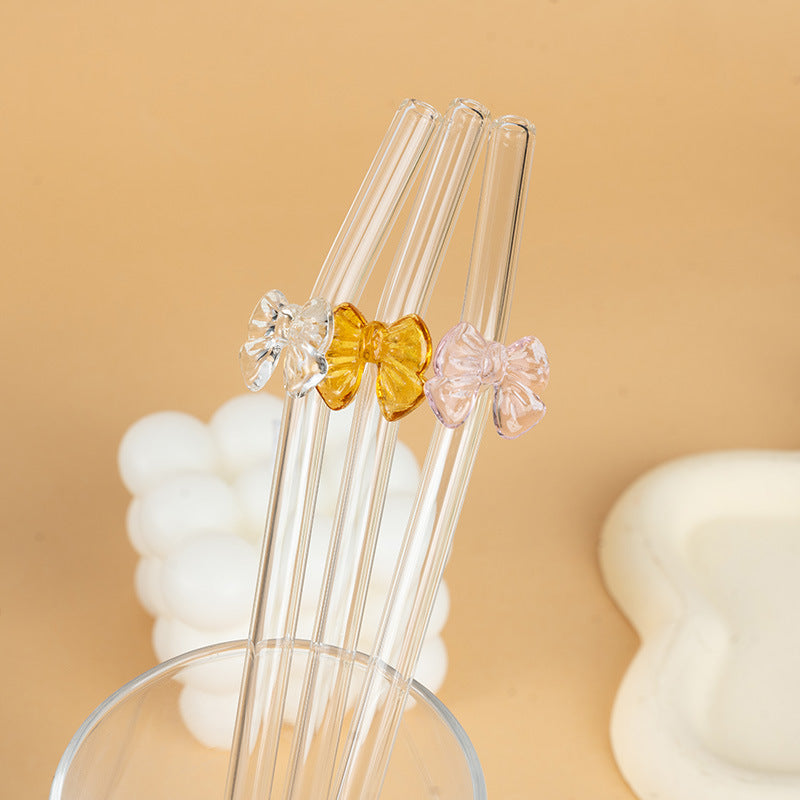 Creative Bow-Knot Glass Straw - Reusable Colorful Curved Sipper
