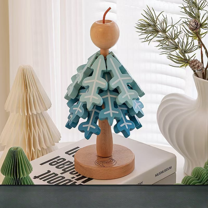 Creative Wooden Christmas Tree Coaster Set - Walnut & Beech