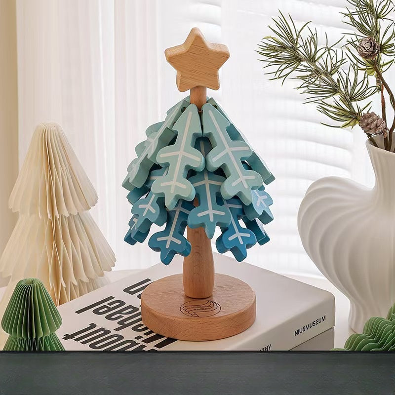 Creative Wooden Christmas Tree Coaster Set - Walnut & Beech
